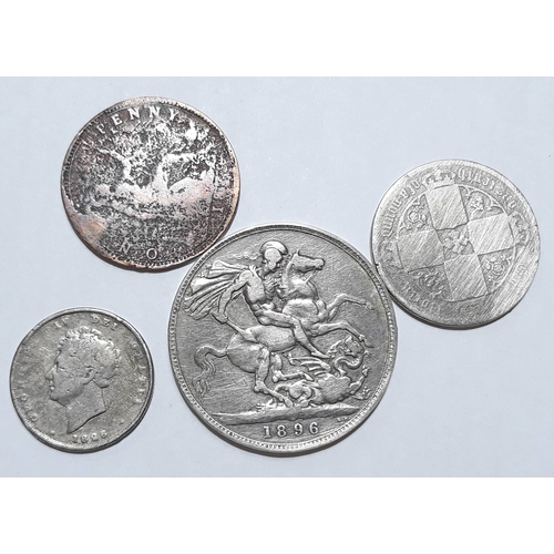 140 - Silver and other coins including an 1896 crown.