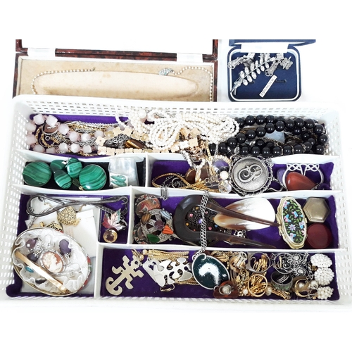 143 - A quantity of costume jewellery including contemporary hallmarked silver pendants, brooches and ring... 