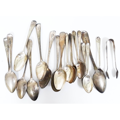 164 - A quantity of hallmarked silver tea spoons and sugar tongs, Georgian and later, wt. 10oz.