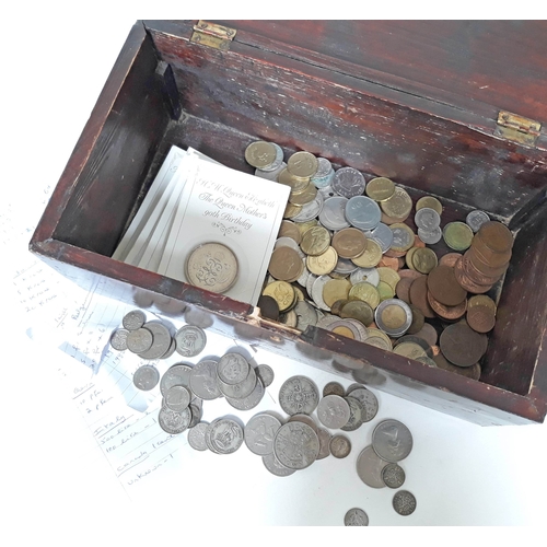 179 - A wooden box of coins as listed.