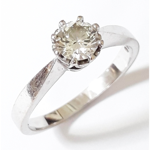 183 - A single stone diamond solitaire ring, the round brilliant cut diamond wt. 0.50 carats, hallmarked 1... 