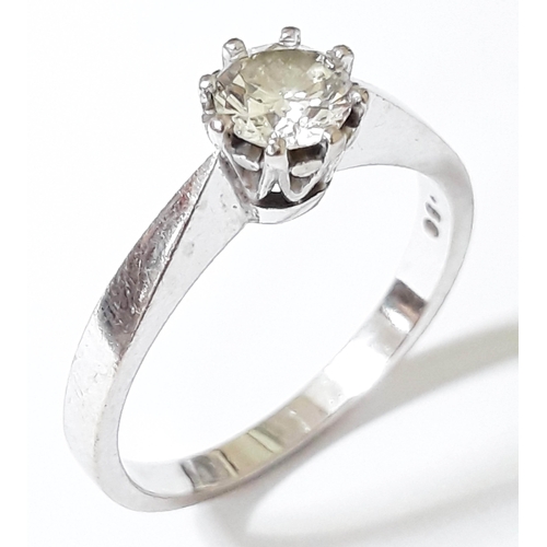 183 - A single stone diamond solitaire ring, the round brilliant cut diamond wt. 0.50 carats, hallmarked 1... 