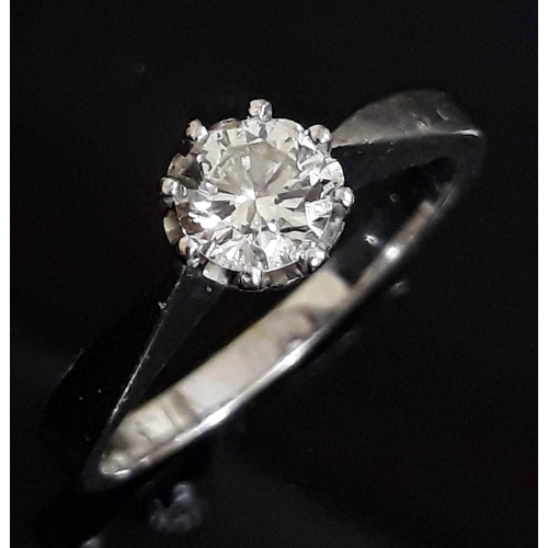 183 - A single stone diamond solitaire ring, the round brilliant cut diamond wt. 0.50 carats, hallmarked 1... 