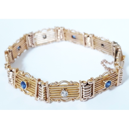 93 - A 15ct gold diamond sapphire bracelet circa 1920s, marked '15', length approx. 18cm, gross wt. 24.7g... 