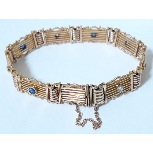 93 - A 15ct gold diamond sapphire bracelet circa 1920s, marked '15', length approx. 18cm, gross wt. 24.7g... 