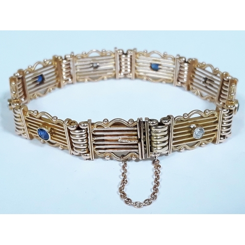 93 - A 15ct gold diamond sapphire bracelet circa 1920s, marked '15', length approx. 18cm, gross wt. 24.7g... 