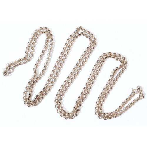 385 - Two 9ct gold chains linked together to form a 140cm guard chain, one hallmarked and one marked '375'... 