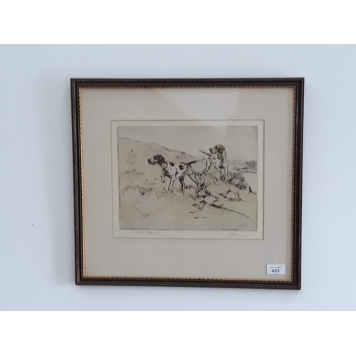 433 - Henry Wilkinson, gun dogs, dry point, 29cm x 22cm, limited edition 39/75, signed in pencil, glazed a... 