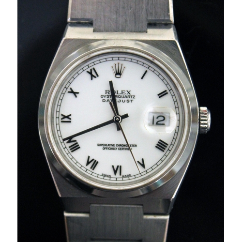 102 - A Rolex Oysterquartz Datejust 35mm stainless steel wristwatch circa 1997, white dial having Roman Nu... 