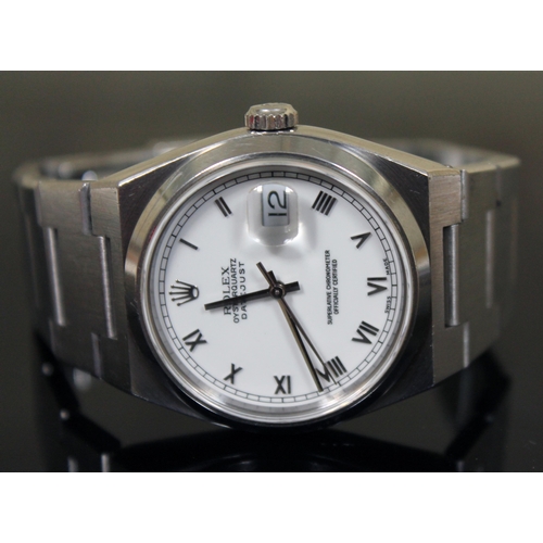 102 - A Rolex Oysterquartz Datejust 35mm stainless steel wristwatch circa 1997, white dial having Roman Nu... 