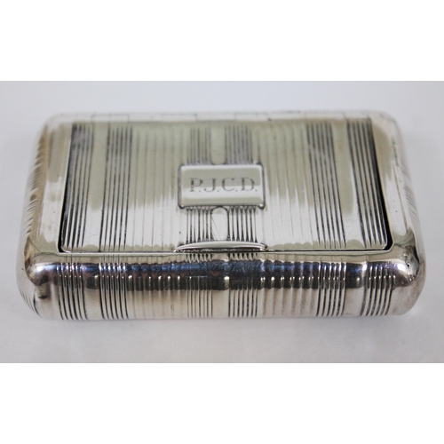 113 - A Regency silver snuff box of curved rectangular form with gilt interior, Samuel Pemberton, Birmingh... 