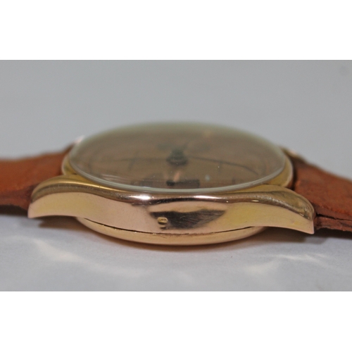 140 - An 18ct gold Chronographe Suisse gentlemans wristwatch with twin subsidary dials, bronze dial and ta... 