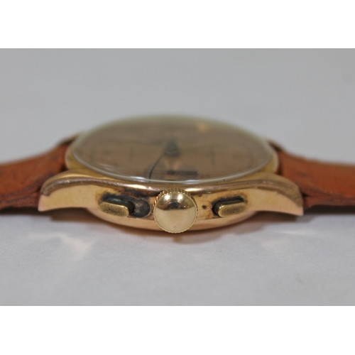 140 - An 18ct gold Chronographe Suisse gentlemans wristwatch with twin subsidary dials, bronze dial and ta... 