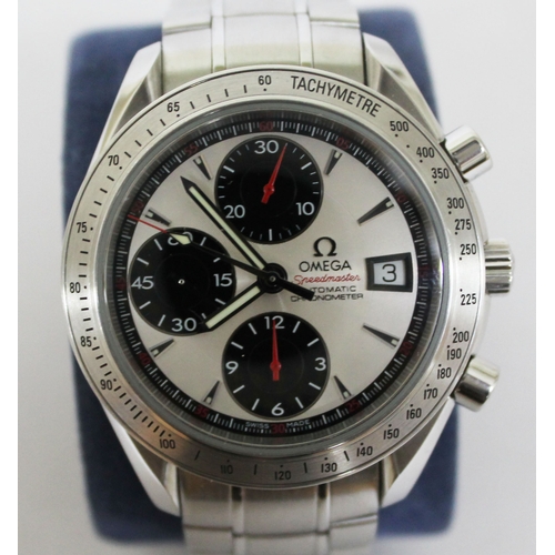 174 - An Omega Speedmaster Date Automatic Chronometer stainless steel wristwatch, silver dial with black s... 