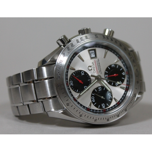 174 - An Omega Speedmaster Date Automatic Chronometer stainless steel wristwatch, silver dial with black s... 