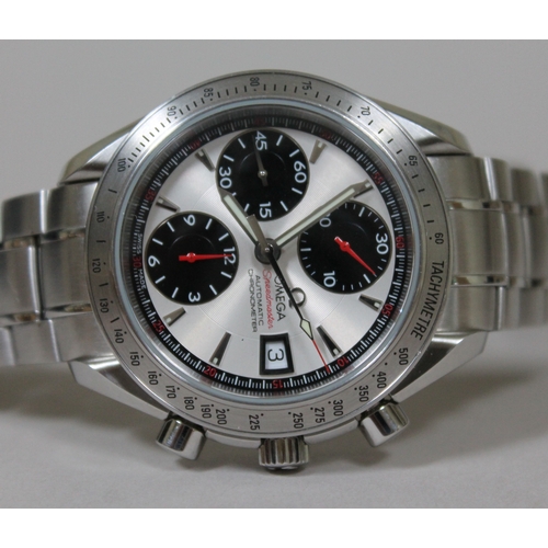 174 - An Omega Speedmaster Date Automatic Chronometer stainless steel wristwatch, silver dial with black s... 