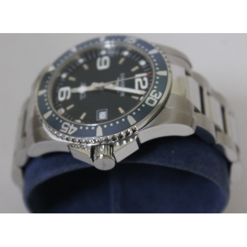 175 - A Longines Hydro Conquest Automatic stainless steel wristwatch, navy blue dial with luminous inlaid ... 