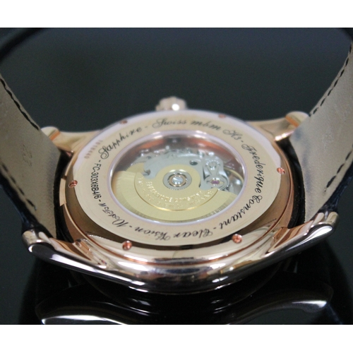 177 - A Frederique Constant Index automatic rose gold plated wristwatch, the black dial having batons and ... 