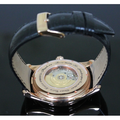 177 - A Frederique Constant Index automatic rose gold plated wristwatch, the black dial having batons and ... 