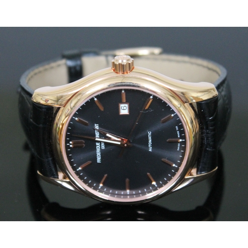 177 - A Frederique Constant Index automatic rose gold plated wristwatch, the black dial having batons and ... 