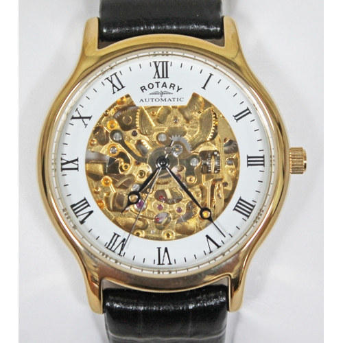 183 - A Rotary Automatic gold plated wristwatch with visible movement model 03071, diam. 36mm, Rotary leat... 