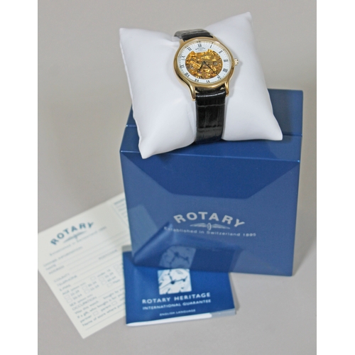 183 - A Rotary Automatic gold plated wristwatch with visible movement model 03071, diam. 36mm, Rotary leat... 