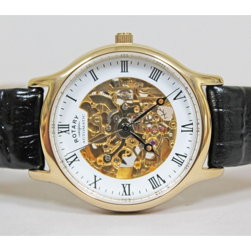 183 - A Rotary Automatic gold plated wristwatch with visible movement model 03071, diam. 36mm, Rotary leat... 