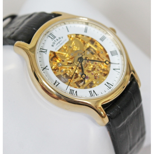 183 - A Rotary Automatic gold plated wristwatch with visible movement model 03071, diam. 36mm, Rotary leat... 