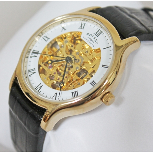 183 - A Rotary Automatic gold plated wristwatch with visible movement model 03071, diam. 36mm, Rotary leat... 