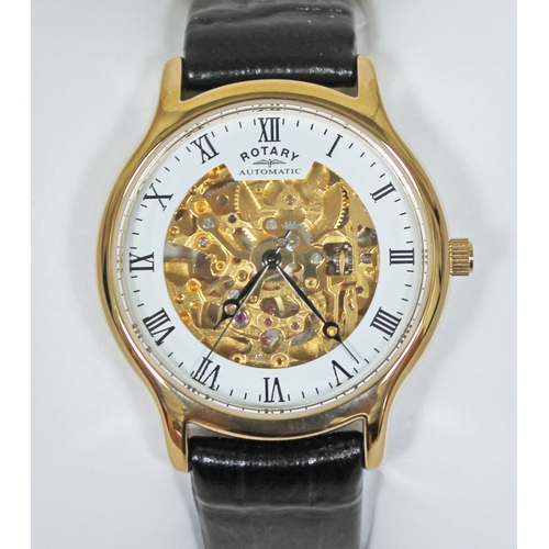 183 - A Rotary Automatic gold plated wristwatch with visible movement model 03071, diam. 36mm, Rotary leat... 