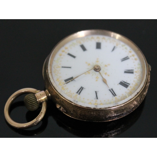 194 - A ladies 14K gold pocket watch, diam. 35mm, gross wt. 36.8g.