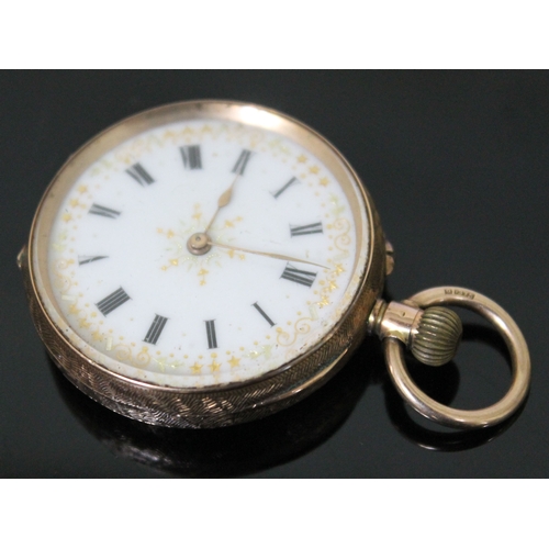 194 - A ladies 14K gold pocket watch, diam. 35mm, gross wt. 36.8g.