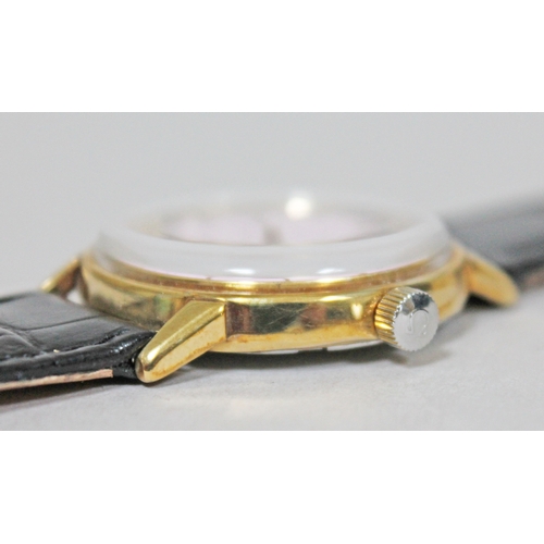 217 - An Omega Seamaster gold plated wristwatch with pink dial, diam. 32mm, later leather strap, no box no... 