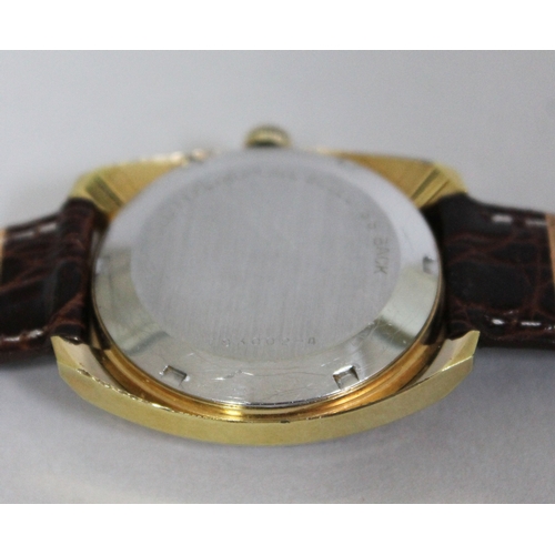 220 - A retro Hamilton Electronic gold plated wristwatch, width 35mm, later leather strap.