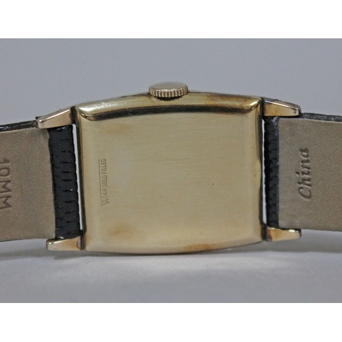 224 - An Art Deco Hamilton 14K gold filled gold wristwatch, width 24mm, later leather strap.