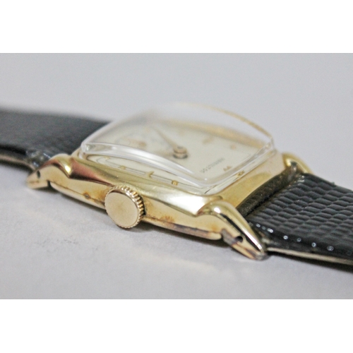 224 - An Art Deco Hamilton 14K gold filled gold wristwatch, width 24mm, later leather strap.