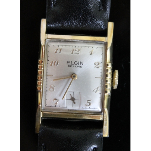 225 - An Art Deco Elgin De Luxe 10K rolled gold plated wristwatch with stainless steel back, width 22mm, l... 