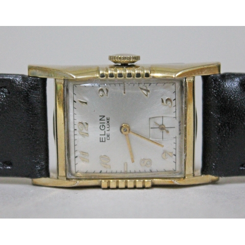 225 - An Art Deco Elgin De Luxe 10K rolled gold plated wristwatch with stainless steel back, width 22mm, l... 