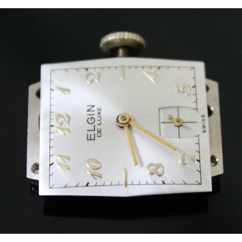 225 - An Art Deco Elgin De Luxe 10K rolled gold plated wristwatch with stainless steel back, width 22mm, l... 