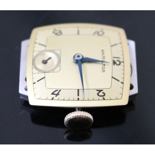 226 - An Art Deco Hamilton gold filled wristwatch, width 23mm, later leather strap.