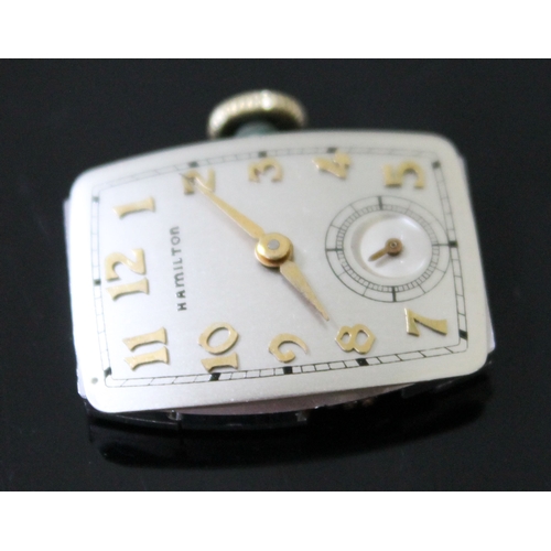 227 - An Art Deco Hamilton 10K gold filled wristwatch, width 21mm, later leather strap.