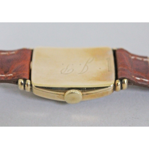 227 - An Art Deco Hamilton 10K gold filled wristwatch, width 21mm, later leather strap.