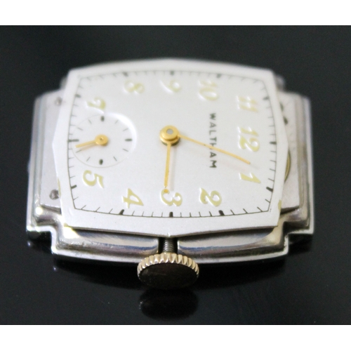 228 - An Art Deco Waltham 10K rolled gold plate bezel wristwatch with stainless steel back, width 22mm, la... 