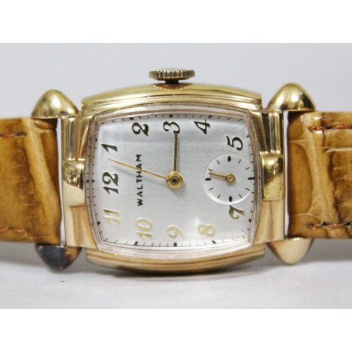 228 - An Art Deco Waltham 10K rolled gold plate bezel wristwatch with stainless steel back, width 22mm, la... 