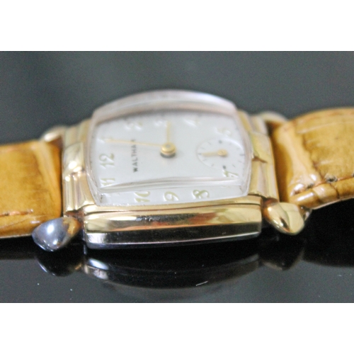 228 - An Art Deco Waltham 10K rolled gold plate bezel wristwatch with stainless steel back, width 22mm, la... 