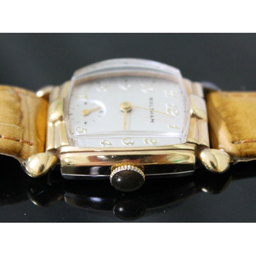 228 - An Art Deco Waltham 10K rolled gold plate bezel wristwatch with stainless steel back, width 22mm, la... 