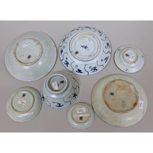 309 - A group of seven 19th Century Chinese porcelain Tek Sing shipwreck dishes, various marks, diameter r... 