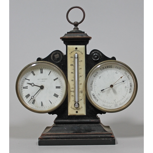 64 - A French ebonised double barometer, the dial inscribed 'Hry Marc A Paris'.