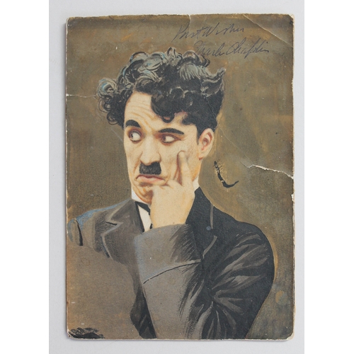 348 - Autograph - Charles Chaplin (1889-1977), painted over print signed with return letter also signed.