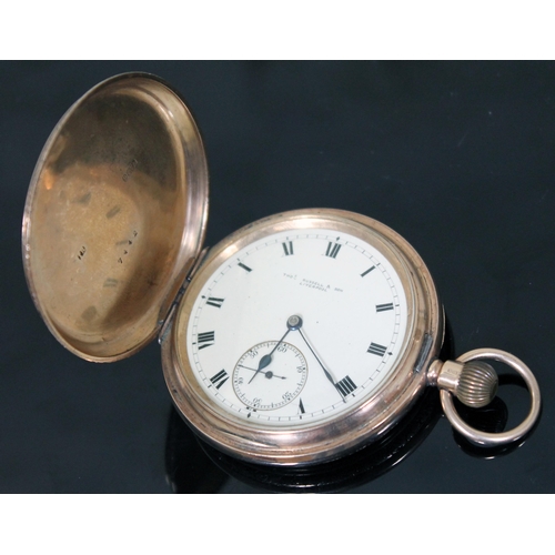 154 - A 9ct gold pocket watch by Thomas Russell & Son Liverpool, the enamel dial having roman numerals wit... 